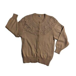 SIZE LARGE VINTAGE VENTVIOLET CARDIGAN BEIGE OFFICE TEACHER COMFORT